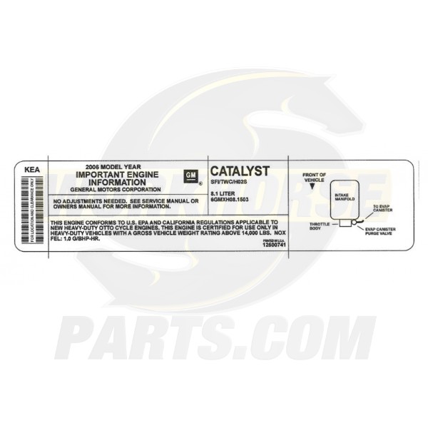 12600741  -  Label - Vehicle Emissions Control Information